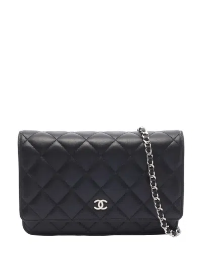Pre-owned Chanel 2012 Cc Quilted Lambskin Wallet On Chain Crossbody Bag In Black