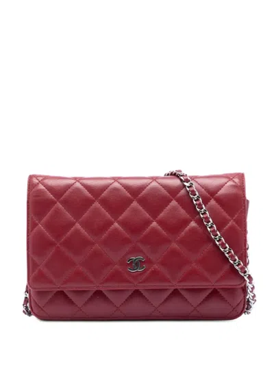 Pre-owned Chanel 2012 Cc Quilted Lambskin Wallet On Chain Crossbody Bag In Red
