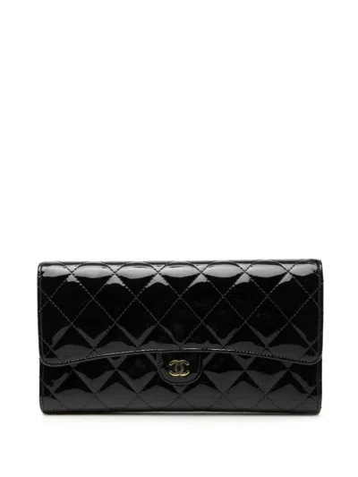 Pre-owned Chanel 2012 Cc Quilted Patent Classic Flap Wallet Long Wallets In Black