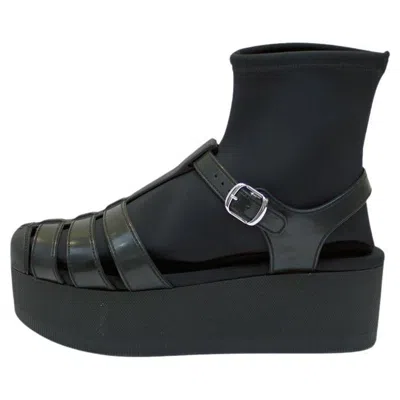 Pre-owned Chanel 2012  Black Platform Rubber /jelly Sandals With Neoprene Booties