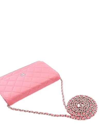 Pre-owned Chanel 2012 Classic Lambskin Wallet On Chain Crossbody Bag In Pink