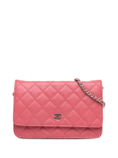 Pre-owned Chanel 2012 Classic Lambskin Wallet On Chain Crossbody Bag In Pink