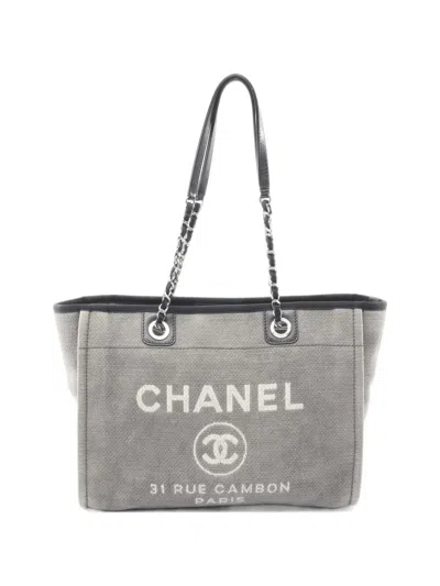 Pre-owned Chanel 2012 Deauville Chain Tote Bag In Grey