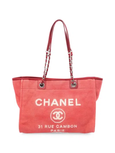 Pre-owned Chanel 2012 Deauville Chain Tote Bag In Red