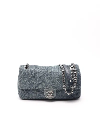 Pre-owned Chanel 2012 Denim Camellia Medium Flap Bag In Blue