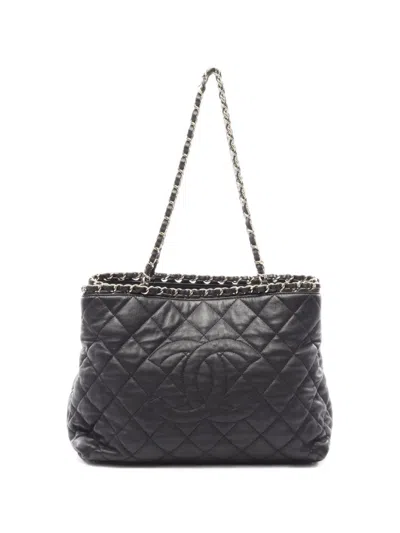 Pre-owned Chanel 2012 Diamond-quilted Chain Tote Bag In Black