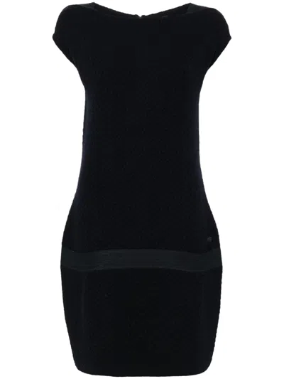Pre-owned Chanel 2012 Dropped Waist Textured Sleeveless Dress In Blue