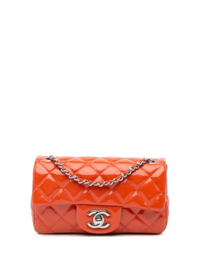 Pre-owned Chanel 2012 Extra Mini Rectangular Classic Patent Single Flap Crossbody Bag In Orange