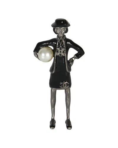 Pre-owned Chanel 2012 Faux Pearl & Enamel Mademoiselle Brooch (authentic Pre-loved)