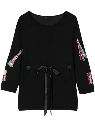 Pre-owned Chanel 2012 Icon Tie-fastening Jumper In Black