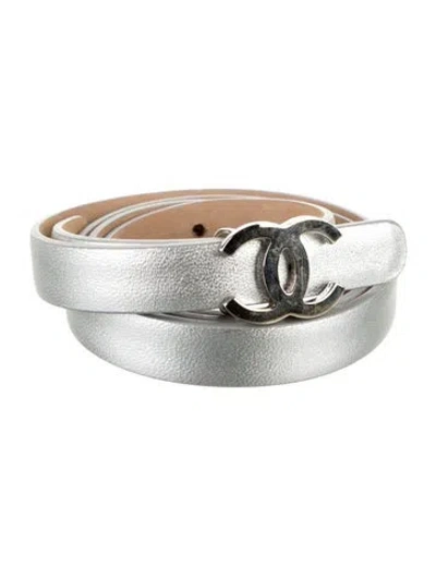 Pre-owned Chanel 2012 Interlocking Cc Logo Belt Kit In Silver