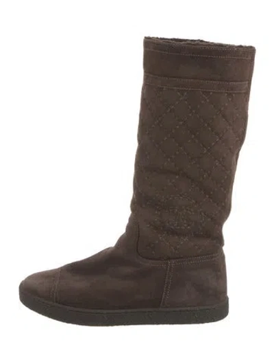 Pre-owned Chanel 2012 Interlocking Cc Logo Boots In Brown