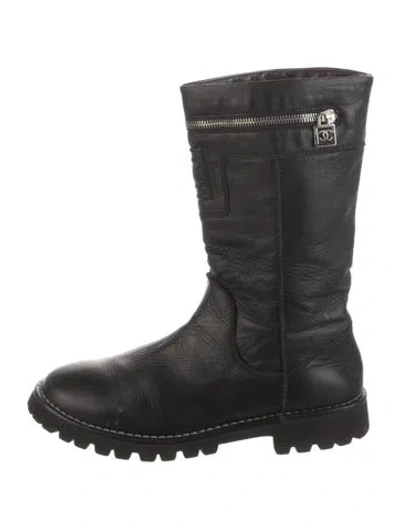 Pre-owned Chanel 2012 Interlocking Cc Logo Moto Boots In Black