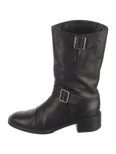 Pre-owned Chanel 2012 Interlocking Cc Logo Moto Boots In Black