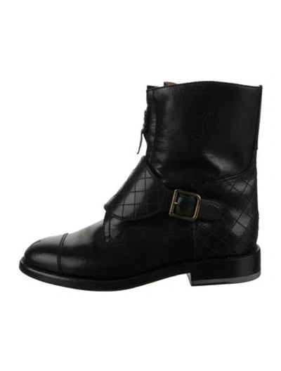 Pre-owned Chanel 2012 Interlocking Cc Logo Moto Boots In Black