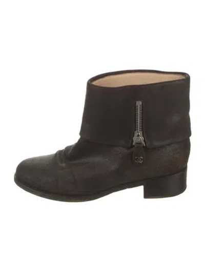 Pre-owned Chanel 2012 Interlocking Cc Logo Moto Boots In Brown