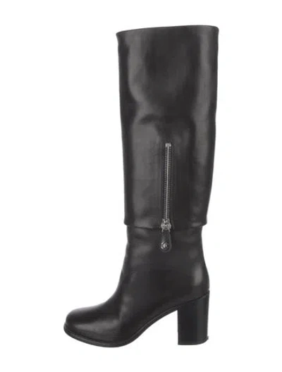 Pre-owned Chanel 2012 Interlocking Cc Logo Riding Boots In Black