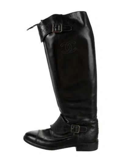 Pre-owned Chanel 2012 Interlocking Cc Logo Riding Boots In Black