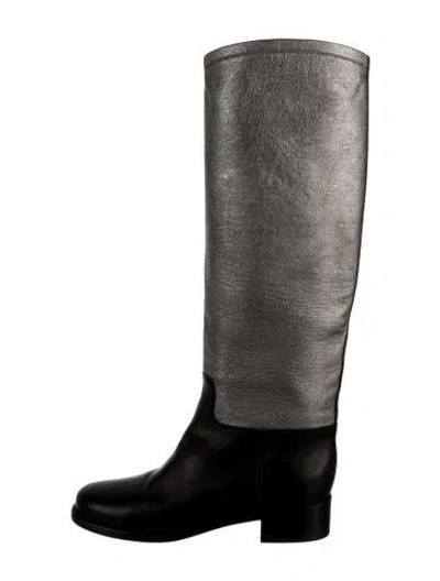 Pre-owned Chanel 2012 Interlocking Cc Logo Riding Boots In Black