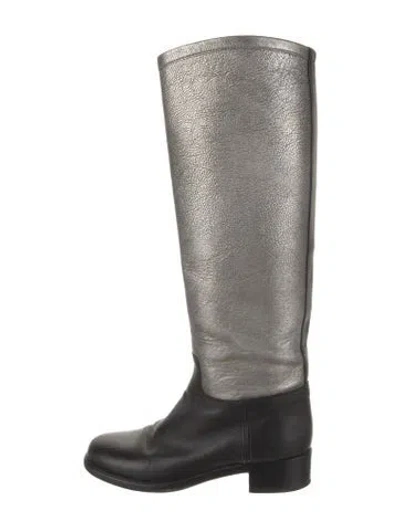 Pre-owned Chanel 2012 Interlocking Cc Logo Riding Boots In Silver