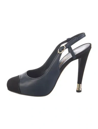 Pre-owned Chanel 2012 Interlocking Cc Logo Slingback Pumps In Blue