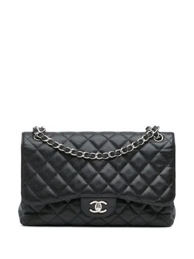 Pre-owned Chanel 2012 Jumbo Classic Caviar Double Flap Shoulder Bag In Black