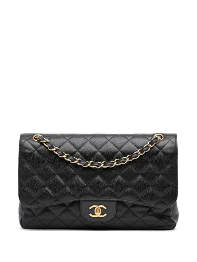 Pre-owned Chanel 2012 Jumbo Classic Caviar Double Flap Shoulder Bag In Black