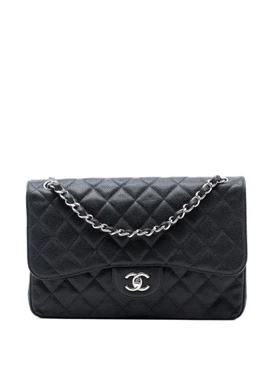 Pre-owned Chanel 2012 Jumbo Classic Caviar Double Flap Shoulder Bag In Black