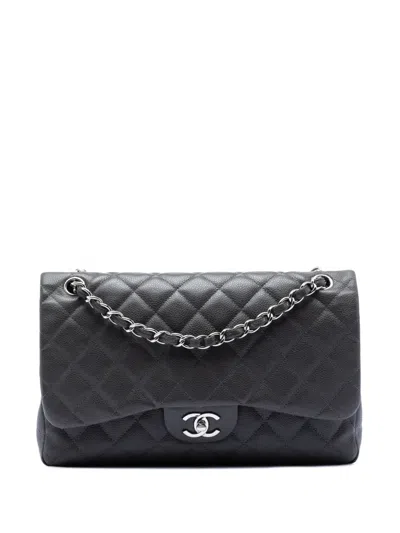 Pre-owned Chanel 2012 Jumbo Classic Caviar Double Flap Shoulder Bag In Black