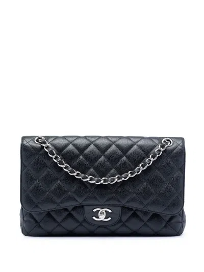 Pre-owned Chanel 2012 Jumbo Classic Caviar Double Flap Shoulder Bag In Black