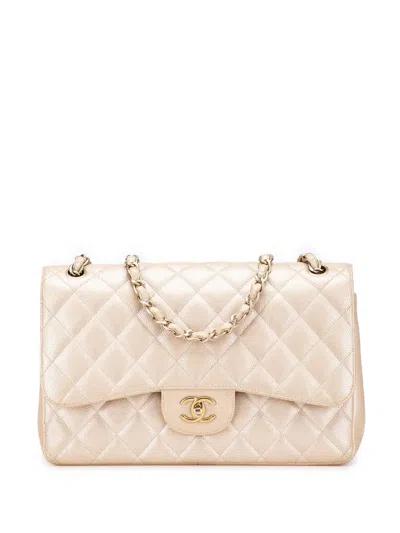 Pre-owned Chanel 2012 Jumbo Classic Iridescent Caviar Double Flap Shoulder Bag In Gold