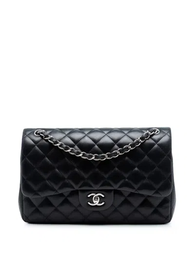 Pre-owned Chanel 2012 Jumbo Classic Lambskin Double Flap Shoulder Bag In Black