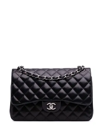 Pre-owned Chanel 2012 Jumbo Classic Lambskin Double Flap Shoulder Bag In Blue