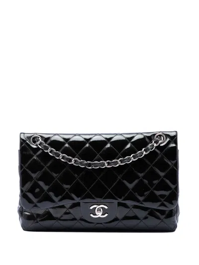 Pre-owned Chanel 2012 Jumbo Classic Patent Double Flap Shoulder Bag In Black