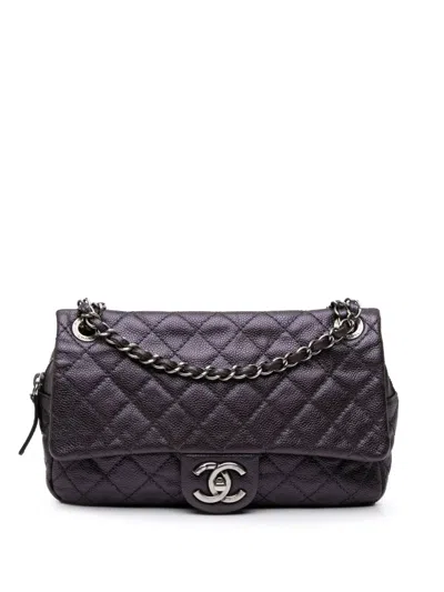 Pre-owned Chanel 2012 Jumbo Quilted Caviar Easy Flap Shoulder Bag In Purple