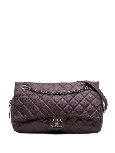 Pre-owned Chanel 2012 Jumbo Quilted Iridescent Caviar Easy Flap Shoulder Bag In Purple