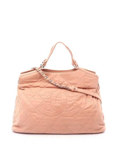 Pre-owned Chanel 2012 Large Cc Quilted Suede Sea Hit Tote Satchel In Pink