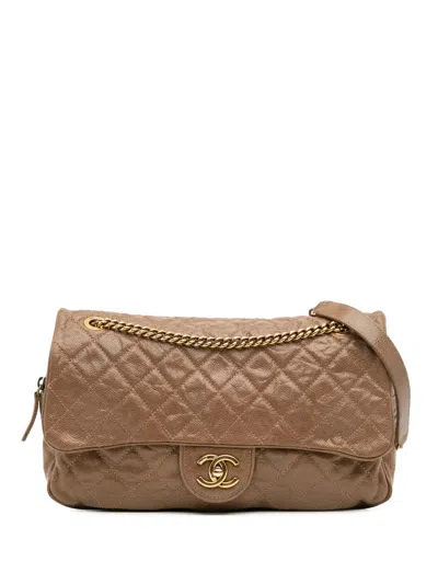 Pre-owned Chanel 2012 Large Quilted Caviar Shiva Flap Crossbody Bag In Brown