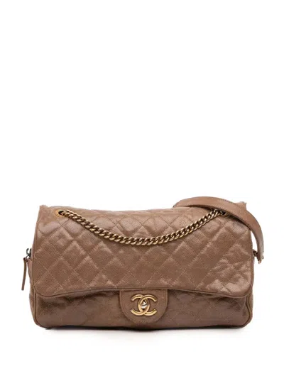 Pre-owned Chanel 2012 Large Quilted Caviar Shiva Flap Crossbody Bag In Brown