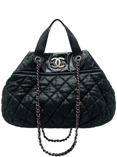 Pre-owned Chanel 2012 Large Quilted Iridescent Calfskin In The Mix Satchel In Black