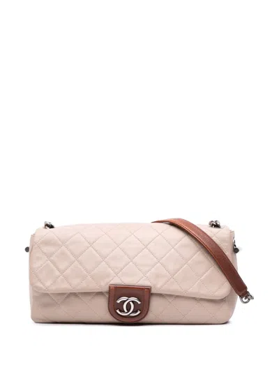 Pre-owned Chanel 2012 Large Quilted Lambskin Country Chic Flap Shoulder Bag In Brown