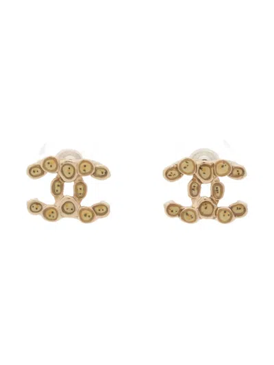 Pre-owned Chanel 2012 Logo-shape Earrings In Gold