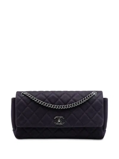 Pre-owned Chanel 2012 Matte Quilted Caviar Leather Lady Pearly Flap Crossbody Bag In Purple