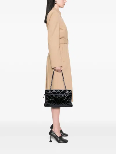 Pre-owned Chanel 2012 Medium Cc Patent Soft Shopper Tote Bag In Black