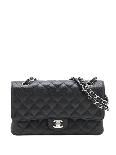 Pre-owned Chanel 2012 Medium Classic Caviar Double Flap Shoulder Bag In Black