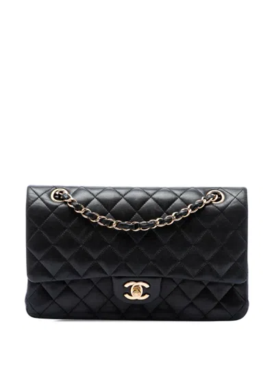Pre-owned Chanel 2012 Medium Classic Lambskin Double Flap Shoulder Bag In Black