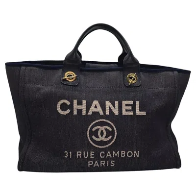 Pre-owned Chanel 2012 Medium Dark Washed Denim Deauville Tote Bag Unisex Style In Black