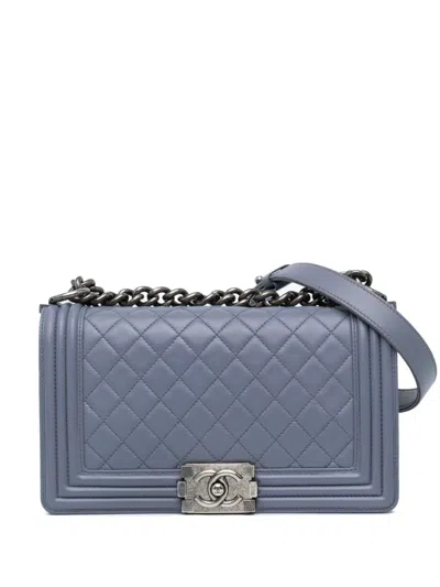 Pre-owned Chanel 2012 Medium Lambskin Boy Flap Crossbody Bag In Purple