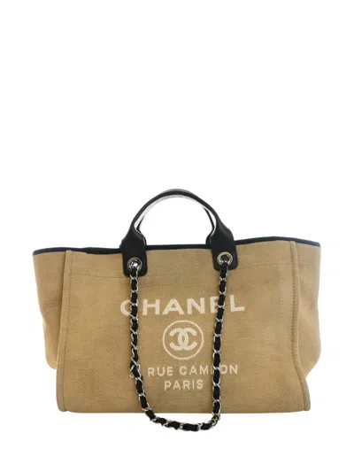 Pre-owned Chanel 2012 Medium Mixed Fibers Deauville Tote Satchel In Neutrals