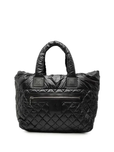 Pre-owned Chanel 2012 Medium Quilted Nylon Reversible Coco Cocoon Tote Bag In Black